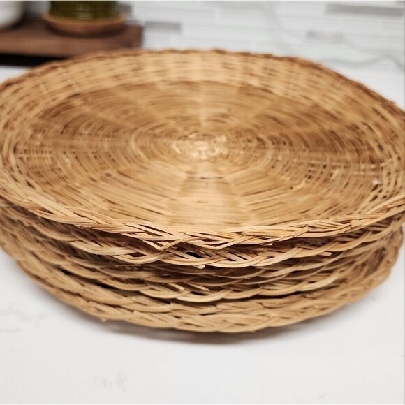 Picnic paperplate Bambo Holders Wicker Decor Vintage - Picture 5 of 7